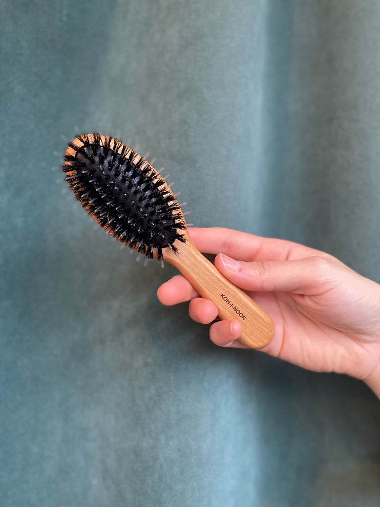 Koh-I-Noor Small Wood Pneumatic Hair Brush with Boar Bristles and Nylon Pins