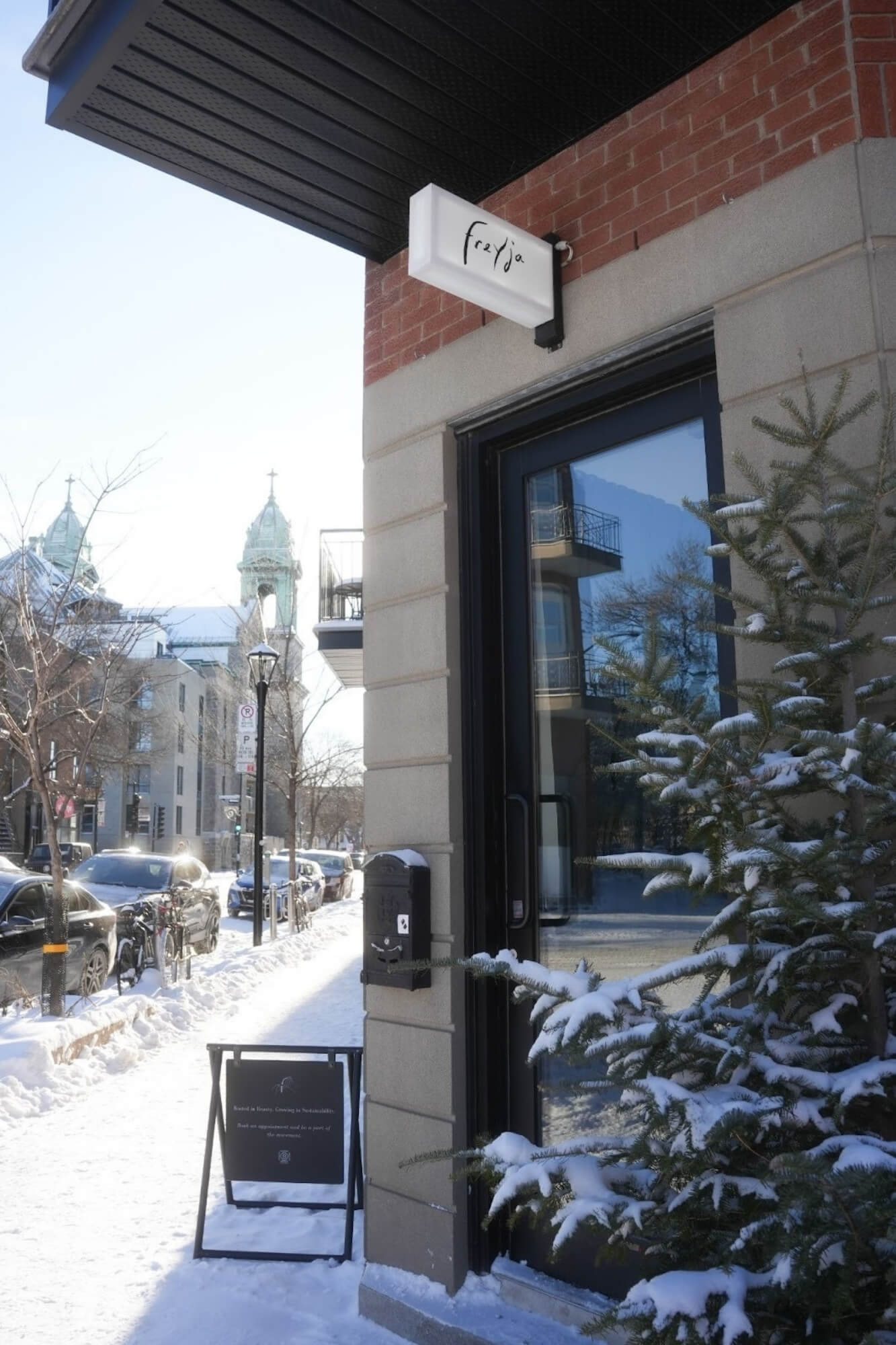 Entrance of Salon Freyja, one of the top rated and trusted hair salons in Montreal