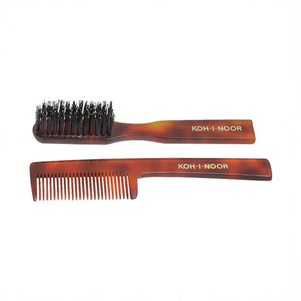 Koh-I-Noor Jaspe Mustache and Beard Boar Hair Brush & Comb Set