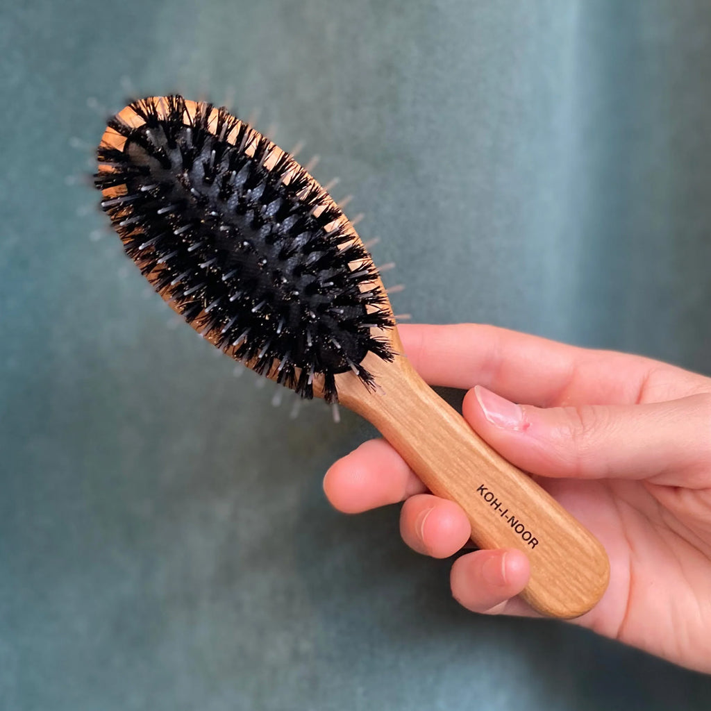 Koh-I-Noor Small Wood Pneumatic Hair Brush with Boar Bristles and Nylon Pins